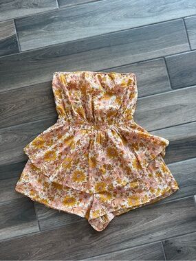 American Eagle Outfitters Floral Strapless Romper in Pink and Yellow